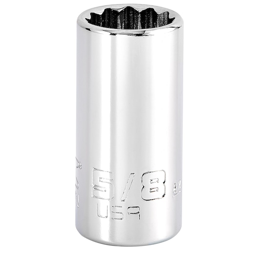 Photo of PROTO J5220N chrome 12-point socket, 5/8-inch size, tool category, front angle on white background.