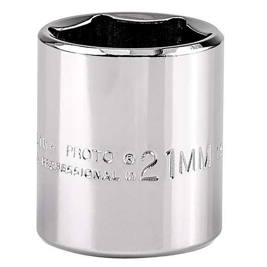 PROTO J5221MH chrome 21mm socket, front view on white background.