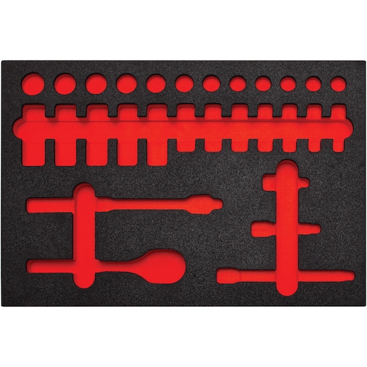 PROTO J52222F tool organizer tray, black and red foam, top view with cutouts for various hand tools.