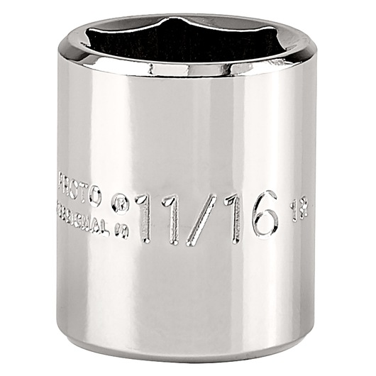 PROTO J5222H chrome socket, 11/16 inch size, photography with front angle on white background.