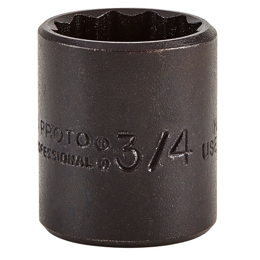 PROTO J5224B black 3/4 inch impact socket, cylindrical, front angle on white background.