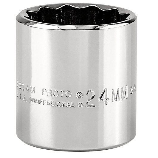 PROTO J5224M chrome socket, 24mm, close-up front angle on white background.