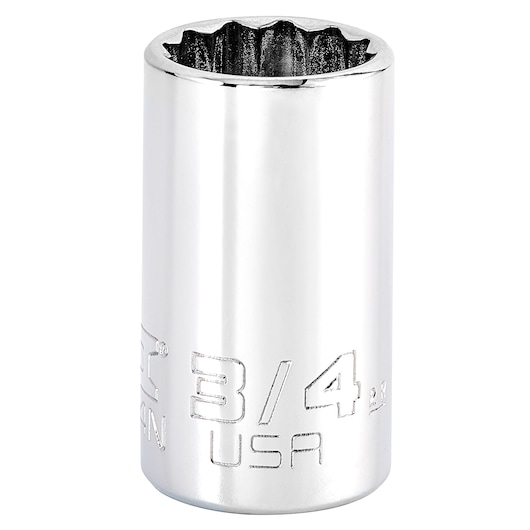 PROTO J5224N chrome socket 3/4 inch, 12-point, cylindrical tool, front angle on white background.