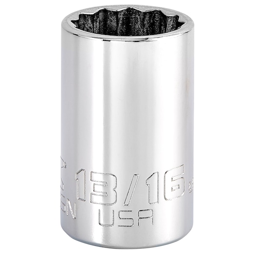 PROTO J5226N chrome 13/16 inch socket, cylindrical shape, six-point opening, product photo on white background.