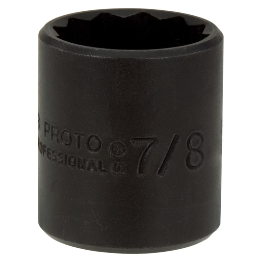 PROTO J5228B black 7/8 inch impact socket, front angle on white background.