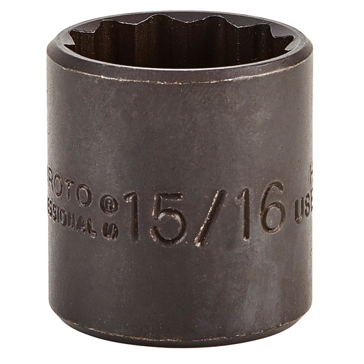 Photo of PROTO J5230B 15/16-inch black, 12-point socket from front angle on white background.