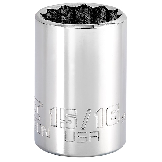 PROTO J5230N chrome 15/16 inch socket, photography, front angle, embossed markings.