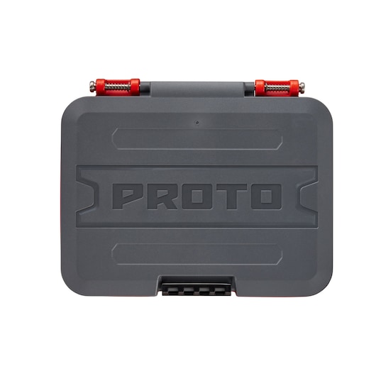 PROTO J52325S hard plastic tool case, gray with embossed logo, front angle on white background.