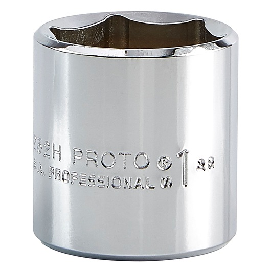 PROTO J5232H chrome socket, six-point, 1-inch, close-up on white background.