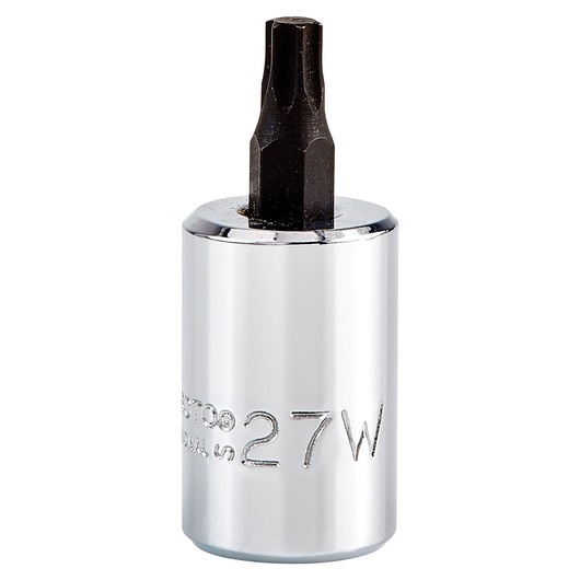 PROTO J5239-27W hex bit socket, silver body and black bit, product photo on white background.