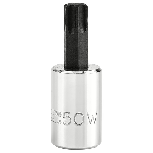 PROTO J5239-50W silver and black Torx bit socket, straight angle, white background.