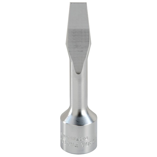 Photo of PROTO J5240A chrome flat screwdriver socket, tool category, front angle on white background.