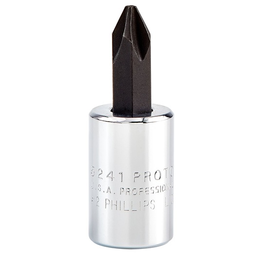 PROTO J5241 Phillips screwdriver socket, chrome finish, front angle photo on white background.
