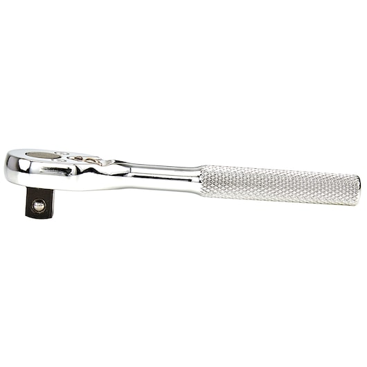 PROTO J5248S chrome ratchet with knurled handle, side view on white background.