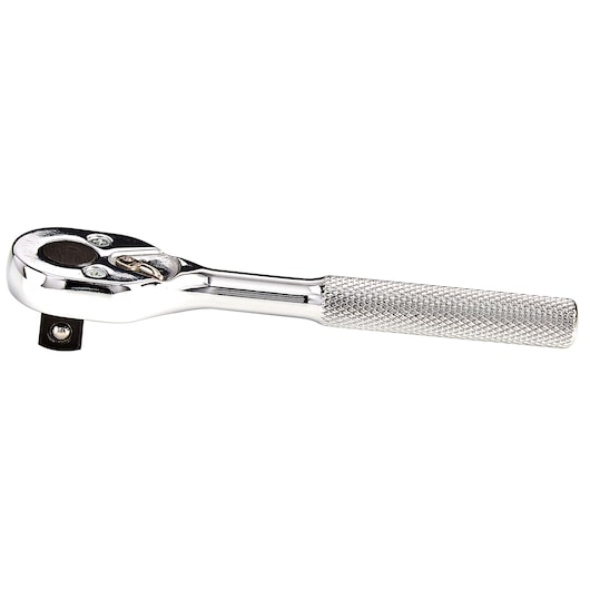PROTO J5248S chrome ratchet with knurled handle, photographed on white background, tool category.