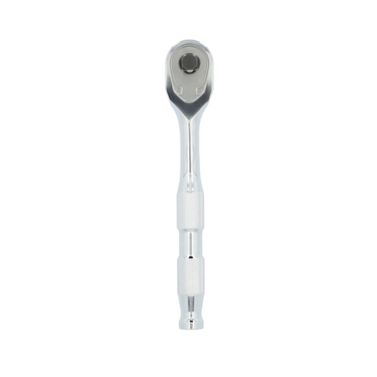 Photo of PROTO J5249MAX ratchet handle, chrome finish, textured grip, front angle, isolated on white.