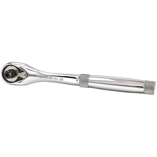PROTO J5249XLHS chrome ratchet handle with knurled grip, photographed from side on white background.