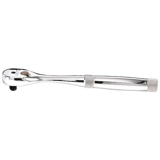 PROTO J5249XLHS chrome ratchet handle, knurled grip, side view on white background.