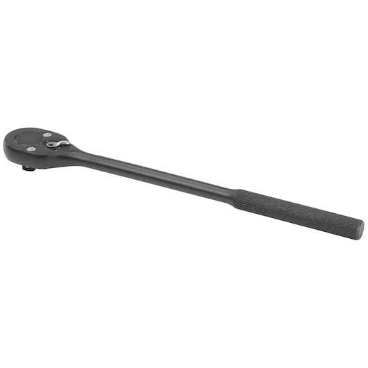 PROTO J5250BL ratchet with knurled handle, side angle, black finish, tool photography.