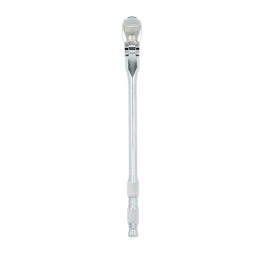 A Proto brand chrome finish flex head ratchet tool, shown vertically against a white background.