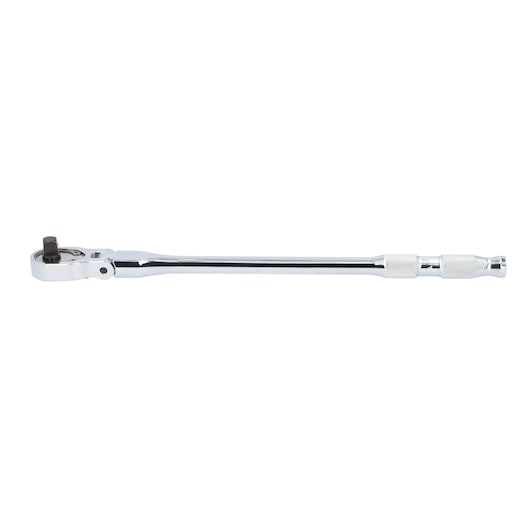 A long, chrome-plated ratchet wrench with a knurled handle and a square drive head, photographed against a white background.