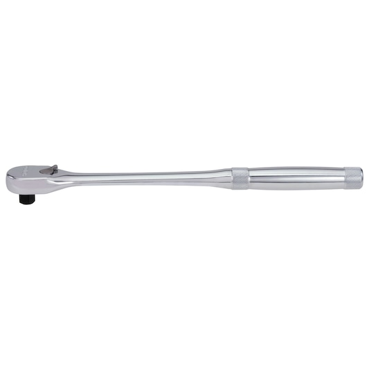 PROTO J5250XL chrome ratchet wrench, straight handle, side view on white background.