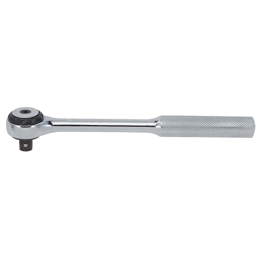 PROTO J5252F polished chrome ratchet with knurled handle, side view, tool photography