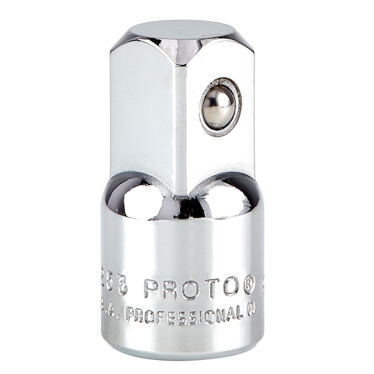 PROTO J5253 chrome socket adapter, front angle on white background.
