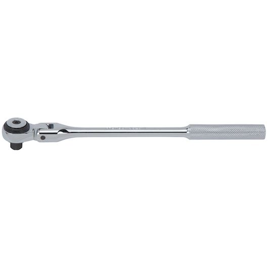 PROTO J5257F chrome ratchet with knurled handle, side view on white background, hand tool.