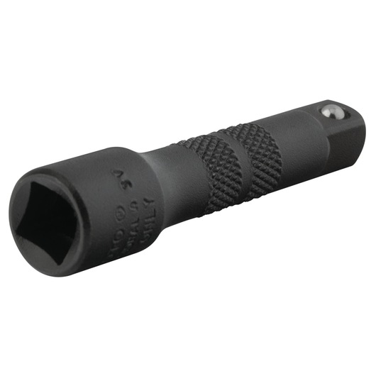 PROTO socket extension J5260B, black steel, knurled grip, side angle, photography on white background.