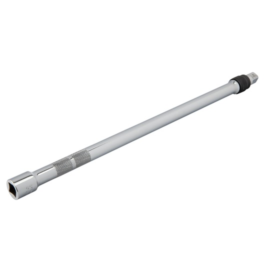 PROTO J5262L chrome extension bar, long, knurled handle, shown at angle on white background.