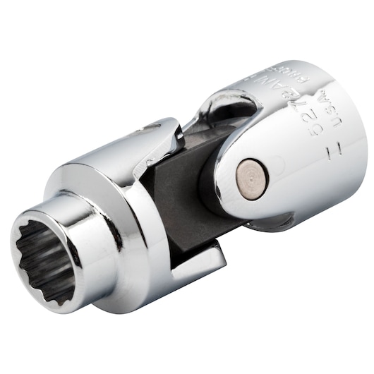 Photo of PROTO J5272AM chrome universal joint socket on white background, showing side angle and polished finish.