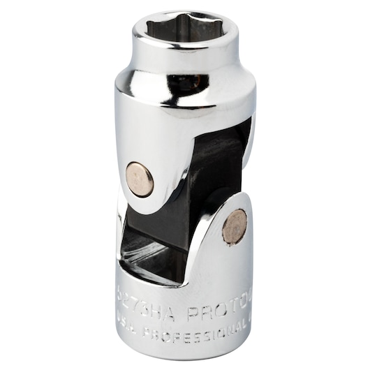 PROTO J5273HA chrome finish universal joint socket, side angle, on white background.