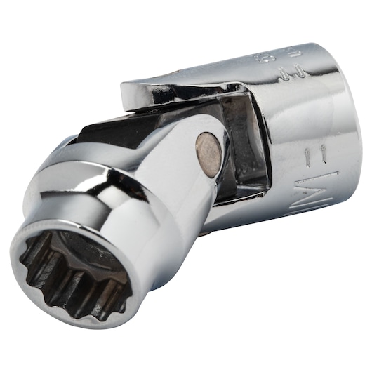 PROTO J5274AM chrome-plated universal joint socket, close-up angle on white background.