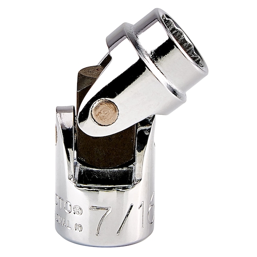 PROTO J5274A chrome universal joint socket, 7/16 inch, front angle on white background