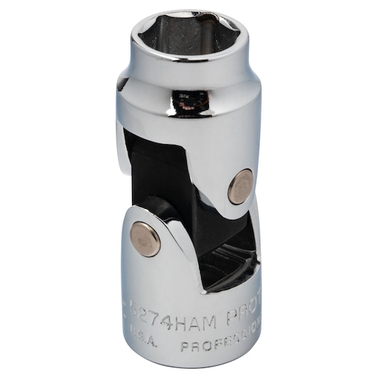 Photo of PROTO J5274HAM chrome universal joint socket, close-up on white background.
