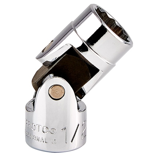 PROTO J5275A chrome universal joint socket, photography on white background, angled side view.