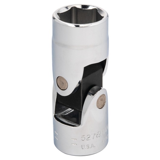PROTO J5276HAM universal joint chrome socket on white background, metal construction with pivoting hinge.