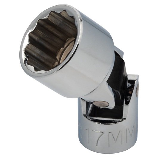 PROTO J5280AM chrome swivel socket 17mm, close-up angled view on white background.