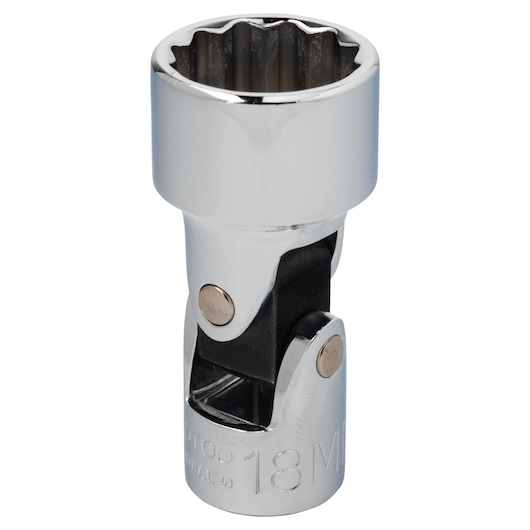 PROTO J5281AM chrome flex socket with 18mm twelve-point head, studio angle, on white background.
