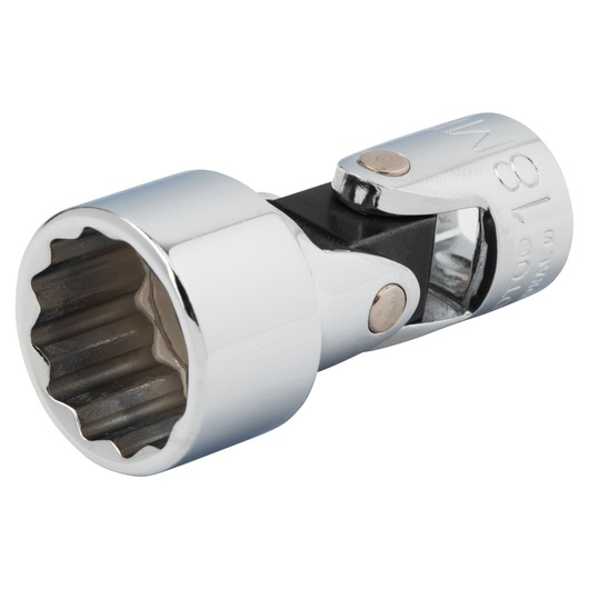 PROTO J5281AM chrome flex socket with swivel joint, oblique angle on white background.