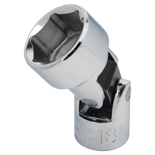 PROTO J5281HAM chrome-plated universal joint socket tool, close-up angle on white background.