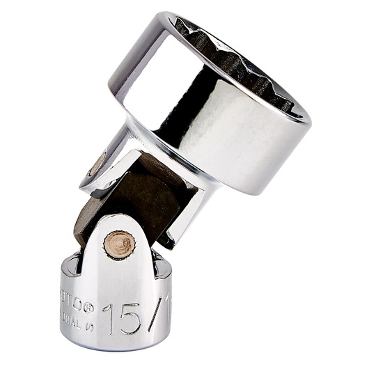 PROTO J5282A chrome universal socket with flexible joint, close-up angle on white background.