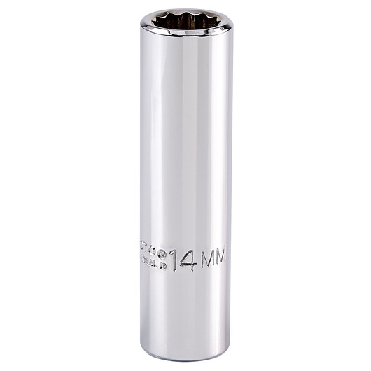 PROTO J5314M chrome finish 14mm deep socket, product photography, front angle on white background.