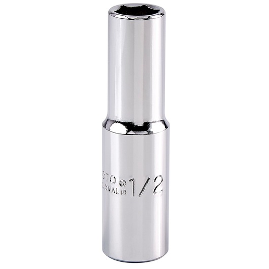 PROTO J5316H chrome deep socket, 1/2 inch, photo of cylindrical hand tool on white background.