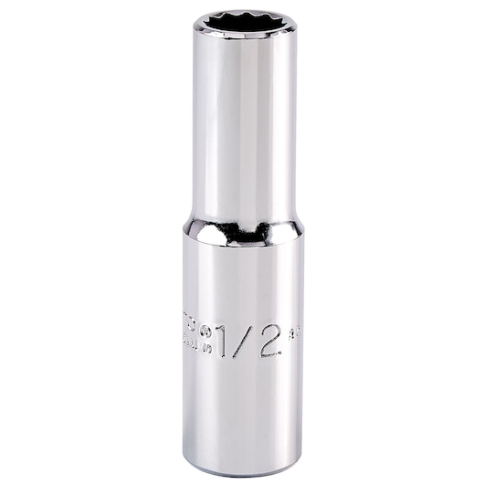 PROTO J5316 chrome finish 1/2 inch deep socket, tool category, front angle on white background.