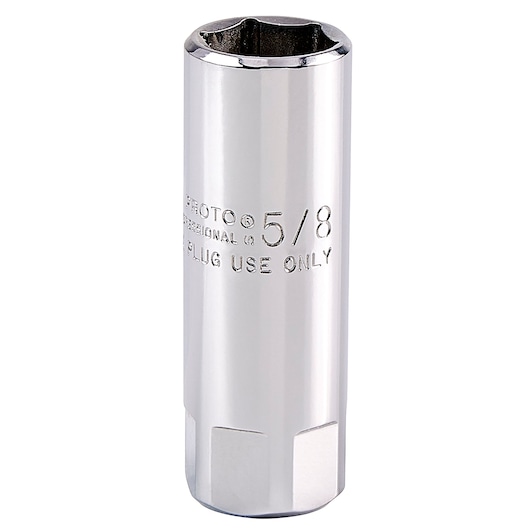 PROTO J5320-50 chrome spark plug socket, 5/8 inch, vertical angle on white background.
