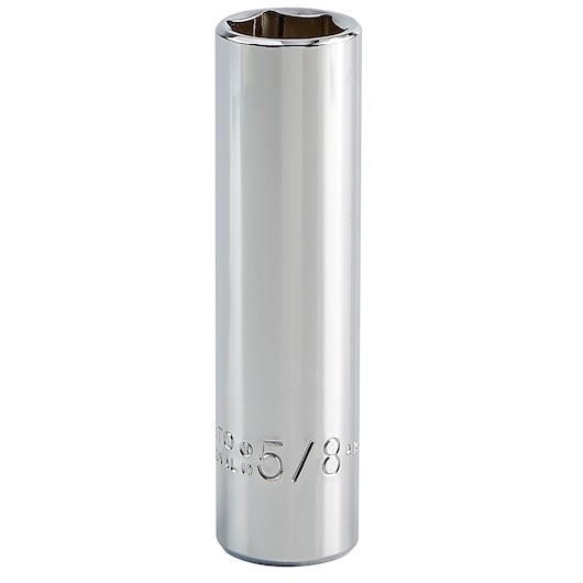 PROTO J5320H chrome deep socket, 5/8 inch size, shown upright on white background.