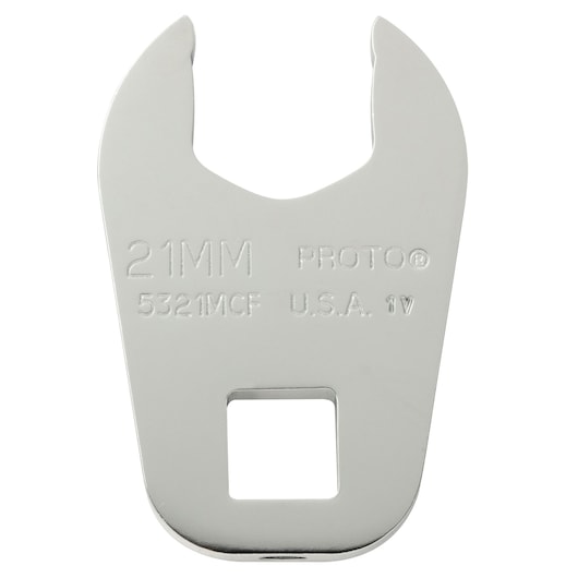 PROTO 21mm open-end crowfoot wrench J5321MCF, silver finish, product shown from top on white background.