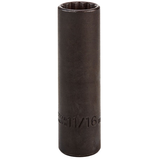 PROTO J5322B deep impact socket, dark metal finish, 11/16 inch size, front angle on white background.